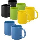 Bellatio Design Koffie mokken/drinkbekers Auxerre - 8x - keramiek - geel/groen/blauw/zwart - 370 ml