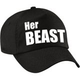 Her Beast en His beauty petten / caps zwart met witte bedrukking voor volwassenen - bruiloft / huwelijk â cadeaupetten / geschenkpetten voor koppels