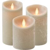 Set van 3x stuks Taupe bruine Led kaarsen met bewegende vlam - Sfeer stompkaarsen voor binnen