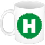 Mok / beker met de letter H groene bedrukking voor het maken van een naam / woord - koffiebeker / koffiemok - namen beker