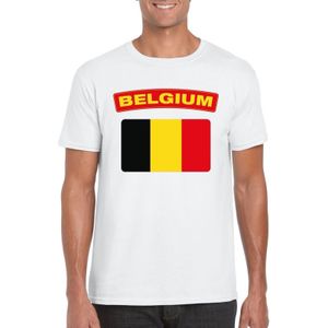 Belgie t-shirt met Belgische vlag wit heren