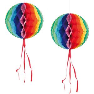 Set van 4x stuks hangende decoratie bol/bal in regenboog kleuren dia 30 cm - Feestartikelen/versiering rainbow kleuren