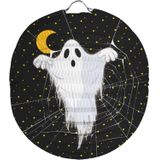 3x stuks ronde lampion 22 cm spook zwart - Halloween trick or treat lampionnen versiering - Bollampion