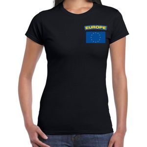Europe t-shirt met vlag zwart op borst voor dames - Europa landen shirt - supporter kleding