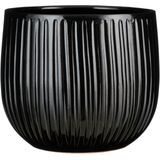 Mica Decorations Plantenpot/bloempot - keramiek - zwart glans/ribbels- D29/H25 cm