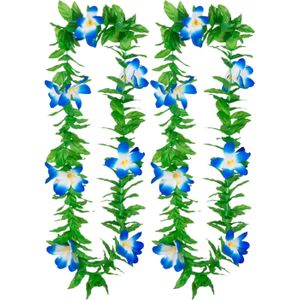 Boland Hawaii krans/slinger - 2x - Tropische kleuren mix groen/blauw - Bloemen hals slingers