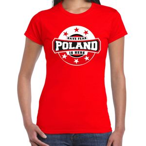 Have fear Poland is here t-shirt met sterren embleem in de kleuren van de Poolse vlag - rood - dames - Polen supporter / Pools elftal fan shirt / EK / WK / kleding