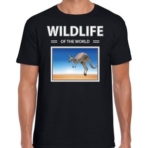 Dieren foto t-shirt kangoeroe - zwart - heren - wildlife of the world - cadeau shirt kangoeroes liefhebber