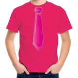 Bellatio Decorations Verkleed t-shirt voor kinderen - stropdas - roze - jongen- carnaval/themafeest