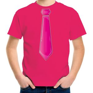 Bellatio Decorations Verkleed t-shirt voor kinderen - stropdas - roze - jongen- carnaval/themafeest