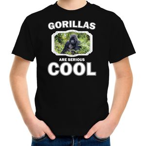 Dieren gorilla apen t-shirt zwart kinderen - gorillas are serious cool shirt  jongens/ meisjes - cadeau shirt gorilla/ gorilla apen liefhebber - kinderkleding / kleding