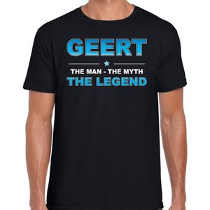 Naam cadeau Geert - The man, The myth the legend t-shirt  zwart voor heren - Cadeau shirt voor o.a verjaardag/ vaderdag/ pensioen/ geslaagd/ bedankt