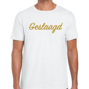 Geslaagd gouden glitter tekst t-shirt wit heren - heren shirt geslaagd -  geslaagd / afgestudeerd kleding