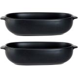 3x Zwarte ovenschalen 18,5 x 11,5 x 5 cm - Ovaal - Klassieke braadsledes - Ovenschotel schalen - Bakvorm/braadslede