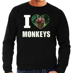 I love monkeys trui met dieren foto van een Orang oetan aap zwart voor heren - cadeau sweater apen liefhebber