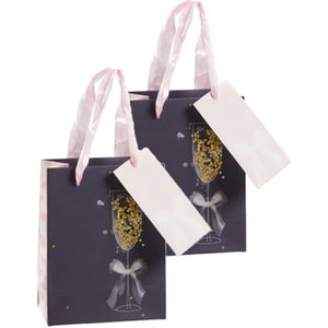 Pakket van 8x stuks papieren bruiloft giftbags/cadeau tasjes blauw 11 x 14 x 6 cm cm - Huwelijk cadeautjes