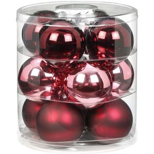 12x Berry Kiss mix glazen kerstballen 8 cm glans en mat - Kerstboomversiering mix roze/rood