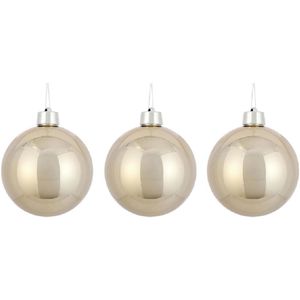 3x Grote kunststof kerstballen licht champagne 20 cm - Groot formaat champagne kerstballen