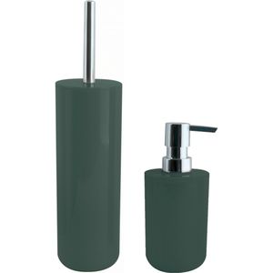 MSV Toiletborstel in houder 38 cm/zeeppompje 260 ml set Moods - kunststof - donkergroen