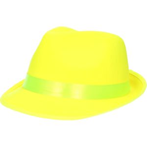 Trilby carnaval verkleed hoed - neon geel - feestkleding - pet - volwassenen