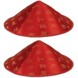 Set van 4x aziatische/chinese hoedje - Rood - Gouden tekens/letters - Carnaval verkleed hoedjes - Voor volwassenen/kinderen