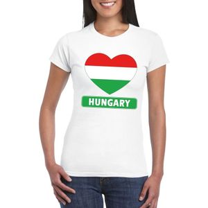 Hongarije t-shirt met Hongaarse vlag in hart wit dames