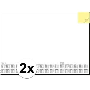 2x Bureau onderleggers/placemats van papier 59.5 x 41 cm - Kalender 2019/2020/2021 - 30 vellen - Bureau beschermers - design memo white