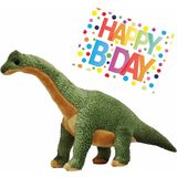 Pluche knuffel Dino Brachiosaurus 43 cm met grote A5-size Happy Birthday wenskaart - Verjaardag cadeau setje - Een knuffel sturen