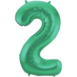 Folat folie ballonnen - Leeftijd cijfer 21 - glimmend groen - 86 cm - en 2x slingers