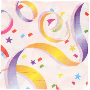 48x kleurrijke slierten feest thema servetten 33 x 33 cm - Papieren wegwerp servetjes - gekleurde slierten versieringen/decoraties