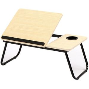 Laptoptafel / schoottafel / bedtafel naturel MDF hout 62 x 37 x 26 cm - Tafeltje met tablethouder en bekerhouder