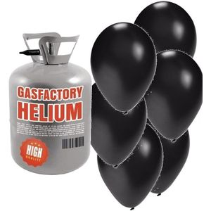 Helium tank met 50 zwarte ballonnen - Zwarte - Heliumgas met ballonnen voor een Halloween thema