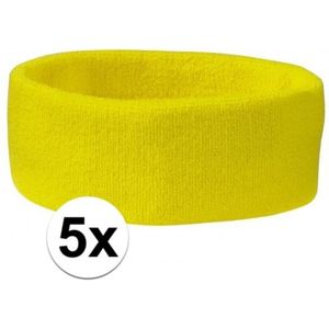 Sportdag hoofd zweetbandjes geel 5x - Hoofdbandjes team kleur geel