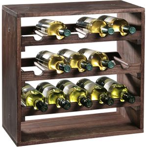Houten wijnflessen rek/wijnrek vierkant voor 15 flessen 25 x 50 x 50 cm - Woonaccessoires/decoratie - Wijnflesrekken/wijnflessenrekken/wijnrekken - Rek/houder voor wijnflessen