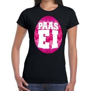 Zwart Paas t-shirt met roze paasei - Pasen shirt voor dames - Pasen kleding