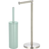 Spirella Badkamer accessoires set - WC-borstel/toiletrollen houder - metaal - mintgroen/zilver - Luxe uitstraling