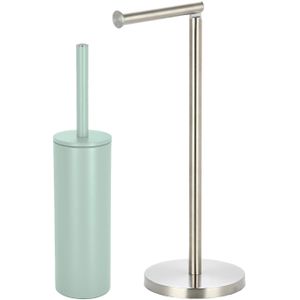 Spirella Badkamer accessoires set - WC-borstel/toiletrollen houder - metaal - mintgroen/zilver - Luxe uitstraling