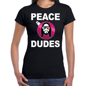 Hippie jezus Kerstbal shirt / Kerst t-shirt peace dudes zwart voor dames - Kerstkleding / Christmas outfit