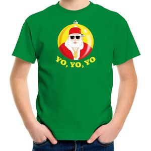 Bellatio Decorations kerst t-shirt voor kinderen - Kerstman - groen - Yo Yo Yo - Kerstdiner