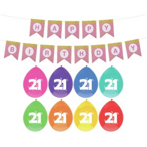 Haza Verjaardag 21 jaar geworden versiering - 16x thema ballonnen/1x Happy Birthday slinger 300 cm