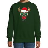 Bellatio Decorations kersttrui/sweater voor kinderen - Rudolf gezicht - rendier - groen - Kerstdiner