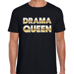 Fout Drama Queen t-shirt  zwart met goud voor heren - fun tekst shirt