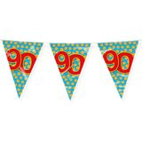 Paperdreams verjaardag 90 jaar thema vlaggetjes - 3x - feestversiering - 10m - folie - dubbelzijdig