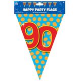 Paperdreams verjaardag 90 jaar thema vlaggetjes - 3x - feestversiering - 10m - folie - dubbelzijdig