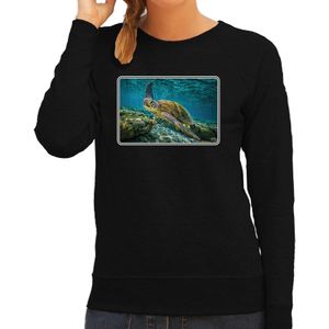 Dieren sweater met schildpadden foto - zwart - voor dames - natuur / zeeschildpad cadeau trui - kleding / sweat shirt