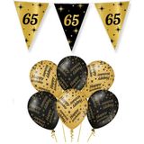 65 jaar verjaardag versiering pakket zwart/goud vlaggetjes/ballonnen