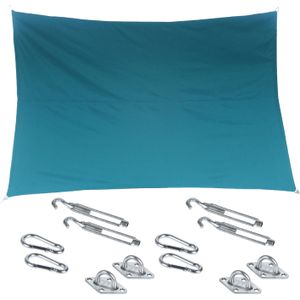 Premium kwaliteit schaduwdoek/zonnescherm Shae rechthoekig blauw 2 x 3 meter - inclusief bevestiging haken set