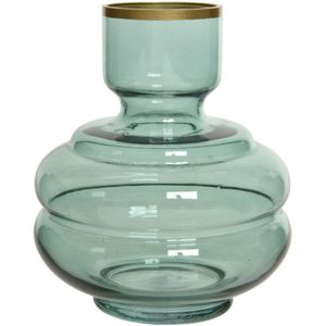 Bloemen vaas groen transparant/goud van glas 18 cm hoog diameter 15 cm - Handgemaakte stijlvolle vazen