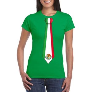 Groen t-shirt met Mexicaanse vlag stropdas dames -  Mexico supporter