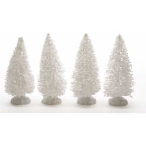 Kerstdorp onderdelen 16x besneeuwde decoratie dennenbomen 10 cm - Kerstdorpje maken kerstbomen